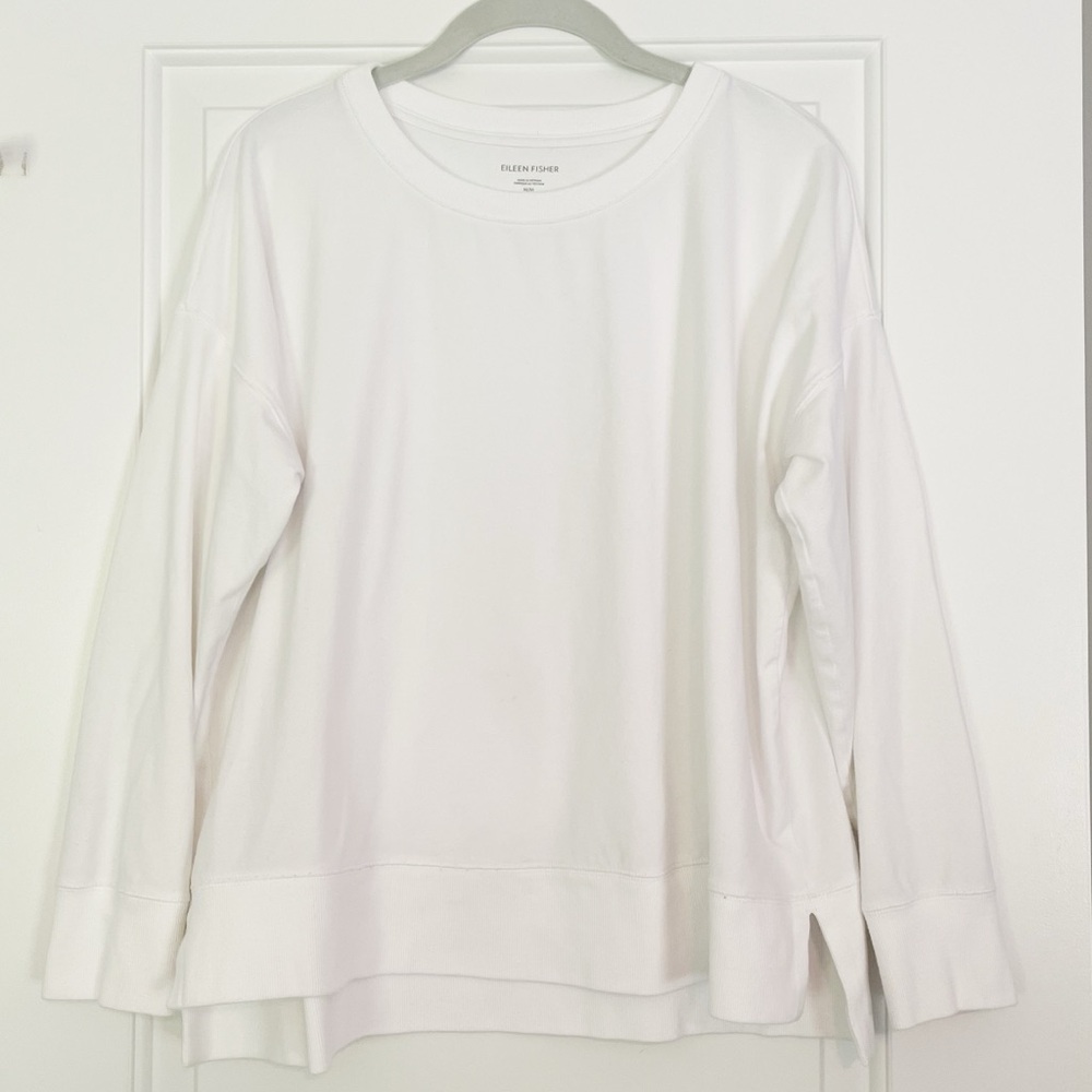 Eileen Fisher White Cotton Long Sleeve Top